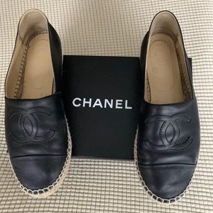 SOLD Chanel Espadrilles Black Lambskin Leather